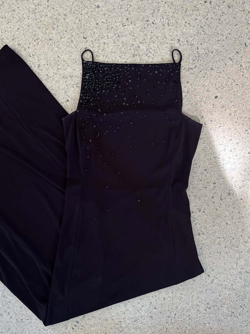 Laundry By Shelli Segal Purple/Black Beaded Spaghetti-Strap Maxi Dress Open Back